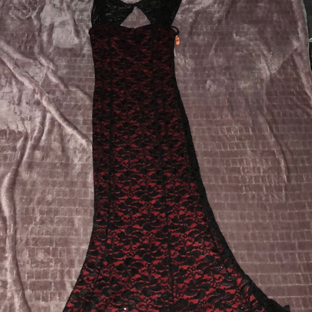 Red Dress with Black Lace